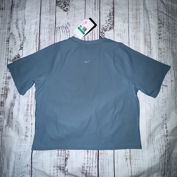 NIKE WOMENS ZENVY RIB Dri-FIT Short-Sleeve Top Smokey Blue NWT XL $70 - Picture 4 of 4